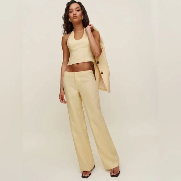 NWT reformation vida linen low rise pants in Parmesan/ size 4 - Picture 2 of 4